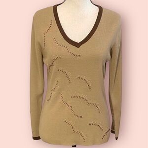 3/$10 Ziani Couture Sweater M Tan Beaded Top